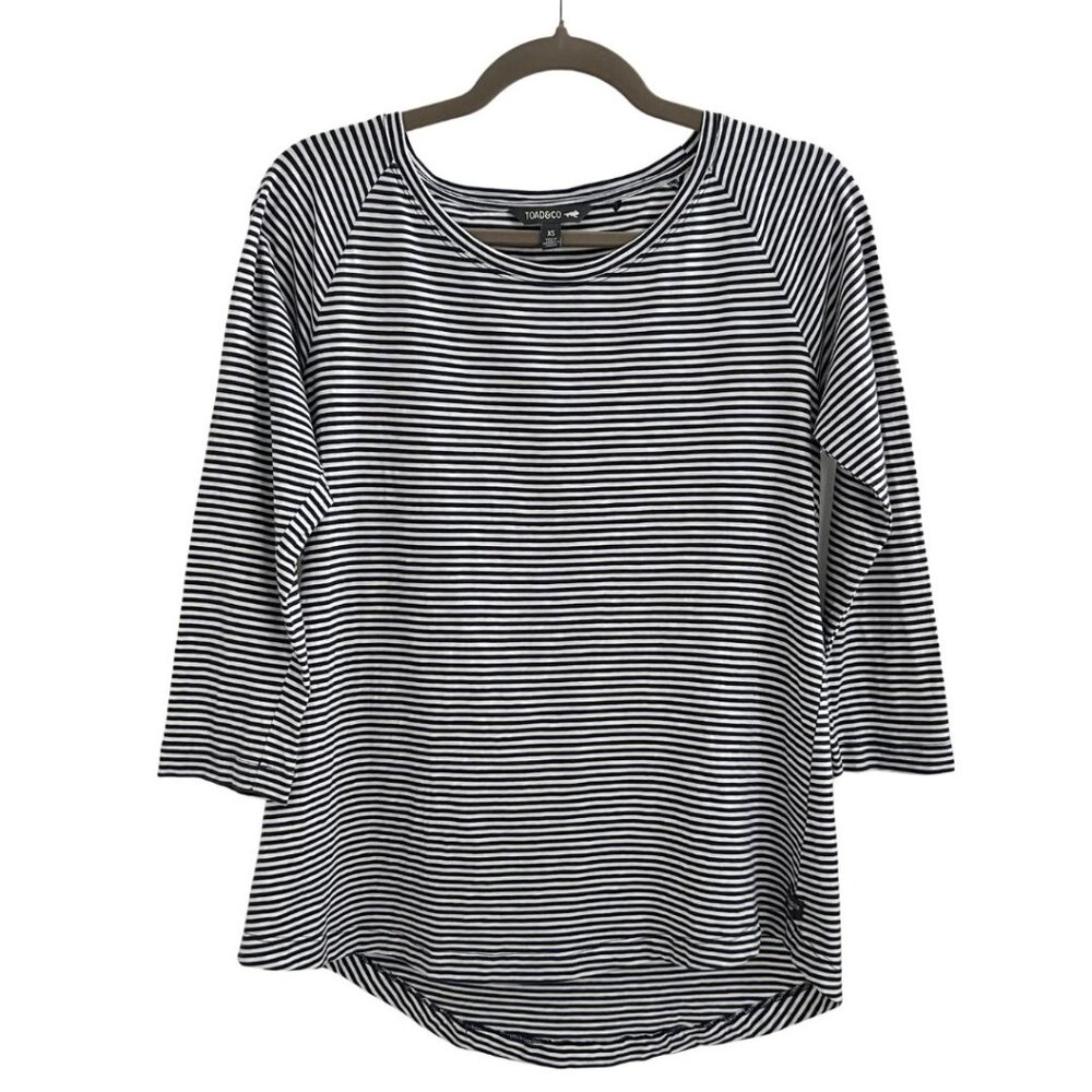 Toad&Co Org Cotton Relaxed Fit Top 3/4 Sleeve Striped Crew Gray White Size XS